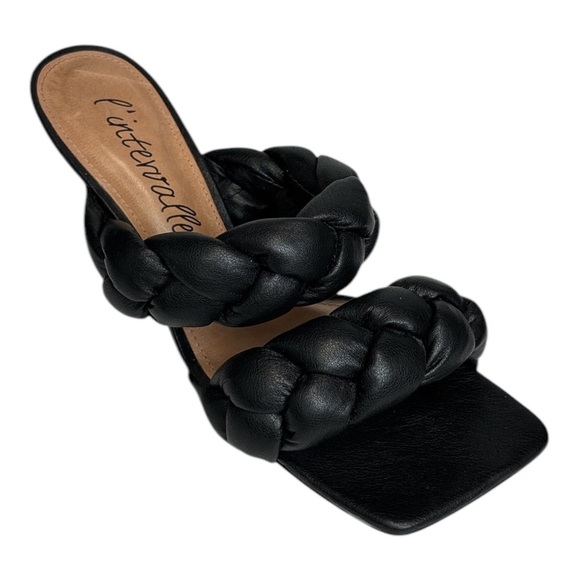 L’INTERVALLE Braided Black Leather Square Toe Heels - Picture 2 of 6